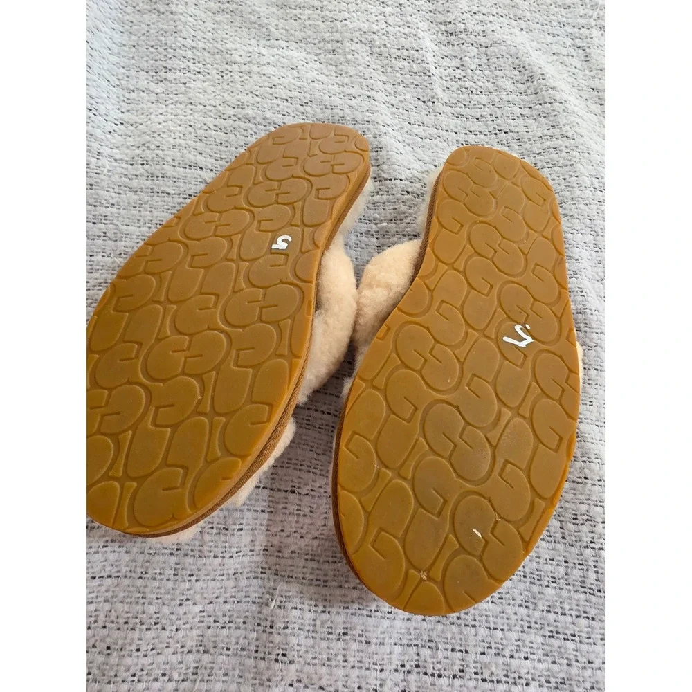 UGG Abela Sheepskin Suede Cross Strap Slides Tan Cream Slippers 1017548 Mens 8‎